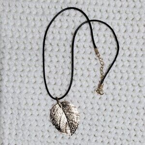NEW minimalist Leaf Pendant Gold tone Black Leather Cord Retro Boho pendant